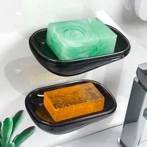 2 Pack Black Soap Dish Wall Mounted plastic